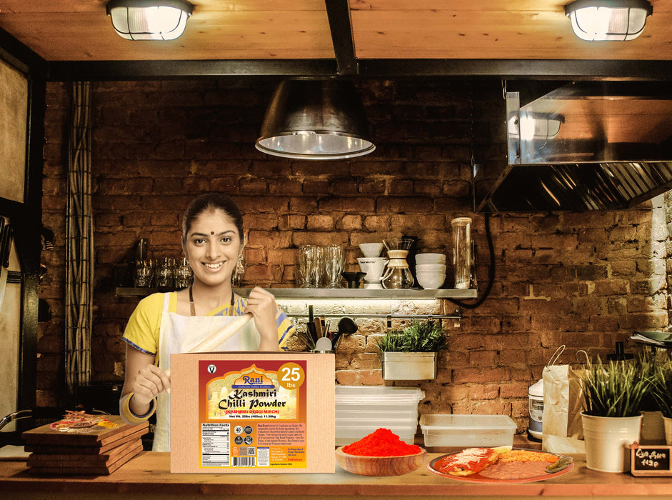 Rani Kashmiri Chilli Powder (Deggi Mirch, Low Heat) Ground Indian Spice 400oz (25lbs) 11.36kg Bulk Box ~ All Natural | Salt-Free | Gluten Friendly | Perfect for Deviled Eggs & Other Low Heat Dishes