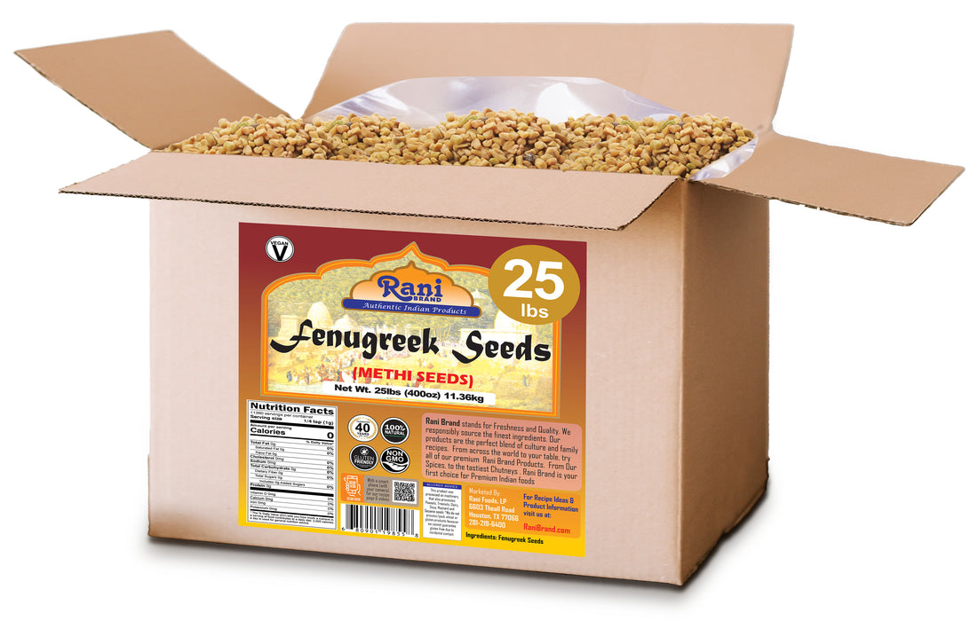 Rani Fenugreek (Methi) Seeds Whole 400oz (25lbs) 11.36kg Bulk Box, Trigonella foenum graecum ~ All Natural | Vegan | Gluten Friendly | Non-GMO