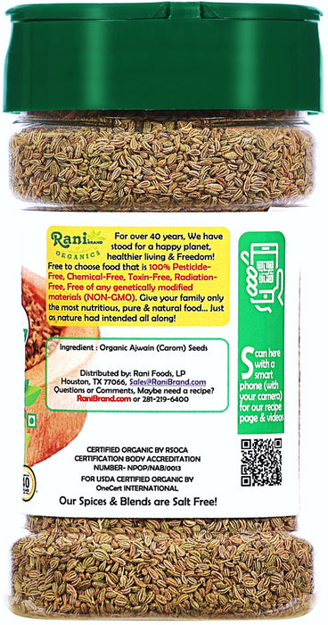 Rani Organic Ajwain Seeds (Carom Bishops Weed) Whole Indian Spice 3oz (85g) PET Jar ~ All Natural | Vegan | Gluten Friendly | USDA Certified Organic