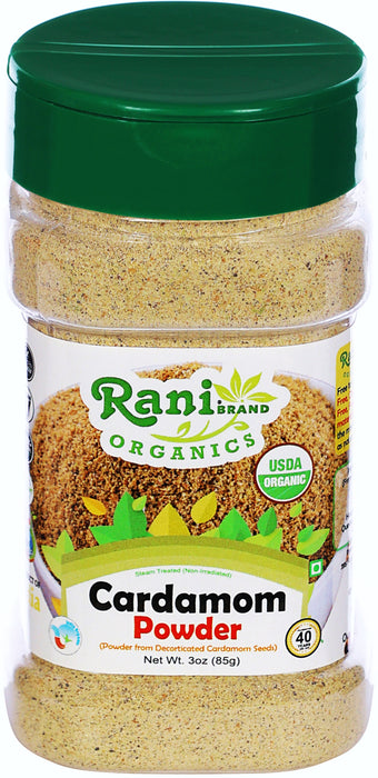 Rani Organic Cardamom (Elachi) Ground, Powder Indian Spice 3oz (85g) PET Jar ~ All Natural | Vegan | Gluten Friendly | USDA Certified Organic