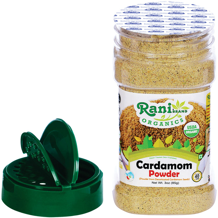 Rani Organic Cardamom (Elachi) Ground, Powder Indian Spice 3oz (85g) PET Jar ~ All Natural | Vegan | Gluten Friendly | USDA Certified Organic