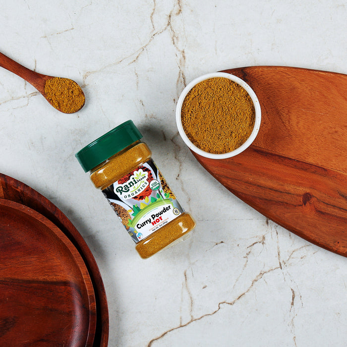 Rani Organic Curry Powder Hot (9-Spice Authentic Indian Blend) 3oz (85g) PET Jar ~ All Natural | Salt-Free | Gluten Friendly | USDA Certified Organic