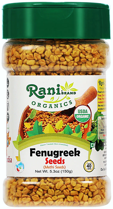 Rani Organic Fenugreek (Methi) Seeds Whole 5.29oz (150g) PET Jar, Trigonella Foenum Graecum ~ All Natural | Gluten Friendly |  USDA Certified Organic