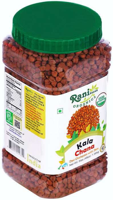 Rani Organic Kala Chana (Desi Chickpeas with Skin) 48oz (3lbs) 1.36kg Bulk PET Jar ~ All Natural | Vegan | Gluten Friendly | USDA Certified Organic