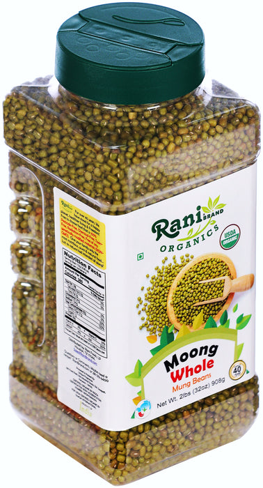 Rani Organic Moong Whole (Whole Mung Beans with Skin) Indian Lentils 32oz (2lbs) 908g PET Jar ~ All Natural | Vegan | Gluten Friendly | NON-GMO