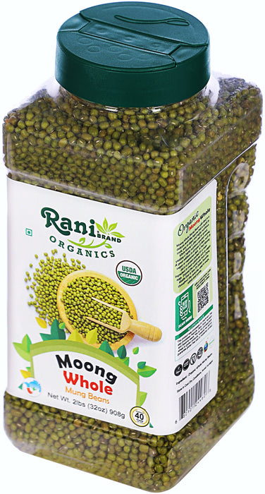 Rani Organic Moong Whole (Whole Mung Beans with Skin) Indian Lentils 32oz (2lbs) 908g PET Jar ~ All Natural | Vegan | Gluten Friendly | NON-GMO