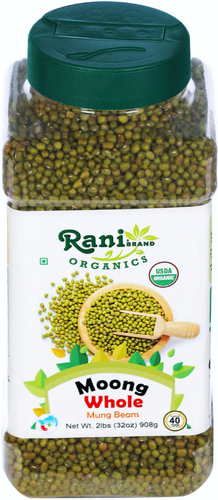 Rani Organic Moong Whole (Whole Mung Beans with Skin) Indian Lentils 32oz (2lbs) 908g PET Jar ~ All Natural | Vegan | Gluten Friendly | NON-GMO