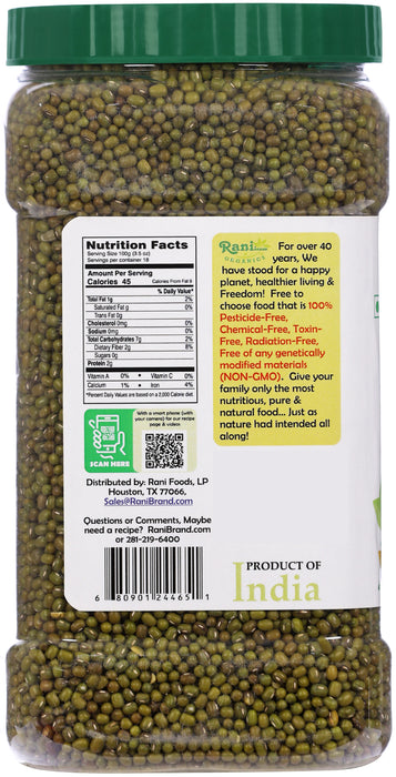 Rani Organic Moong Whole (Whole Mung Beans with Skin) Indian Lentils 64oz (4lbs) 1.81kg Bulk PET Jar ~ All Natural | Vegan | Gluten Friendly | NON-GMO
