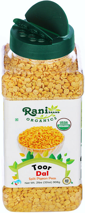 Rani Organic Toor Dal (Split Pigeon Peas) 32oz (2lbs) 908g PET Jar ~ All Natural | Vegan | Gluten Friendly | NON-GMO | Indian Origin