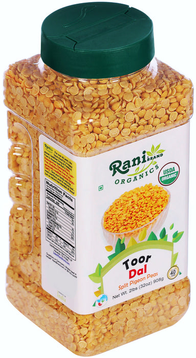 Rani Organic Toor Dal (Split Pigeon Peas) 32oz (2lbs) 908g PET Jar ~ All Natural | Vegan | Gluten Friendly | NON-GMO | Indian Origin