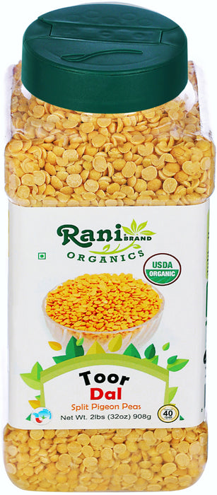 Rani Organic Toor Dal (Split Pigeon Peas) 32oz (2lbs) 908g PET Jar ~ All Natural | Vegan | Gluten Friendly | NON-GMO | Indian Origin