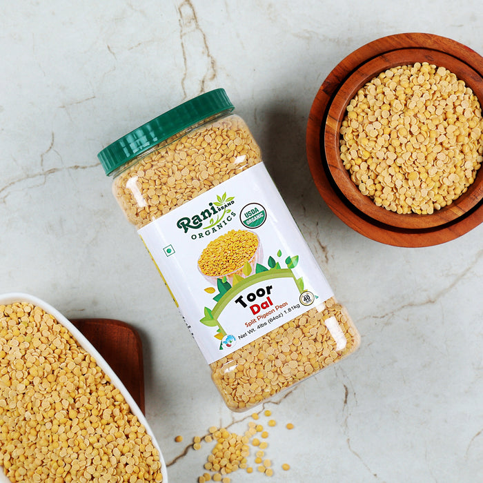 Rani Organic Toor Dal (Split Pigeon Peas) 64oz (4lbs) 1.81kg Bulk PET Jar ~ All Natural | Vegan | Gluten Friendly | NON-GMO | Indian Origin