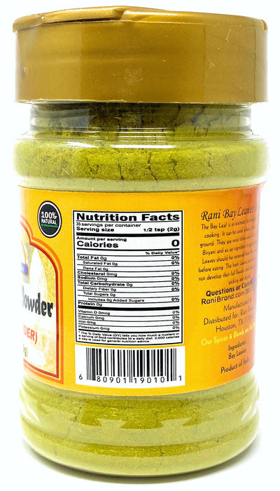 Rani Bay Leaf (Leaves) Powder 2.4oz (70g) PET Jar, All Natural ~ Gluten Friendly | NON-GMO | Vegan | Indian Origin (Tej Patta)