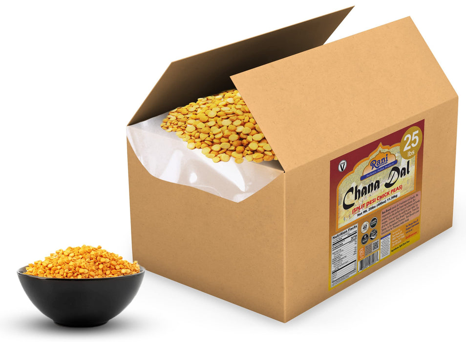 Rani Chana Dal (Split Desi Chickpeas without skin) 400oz (25lbs) 11.36kg Bulk Box ~ All Natural | Gluten Friendly | NON-GMO | Vegan | Indian Origin