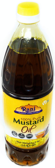 Rani Mustard Oil (Kachi Ghani) 33.8 Ounce (1 Liter) Pack of 12, NON-GMO | Gluten Free | Vegan | 100% Natural