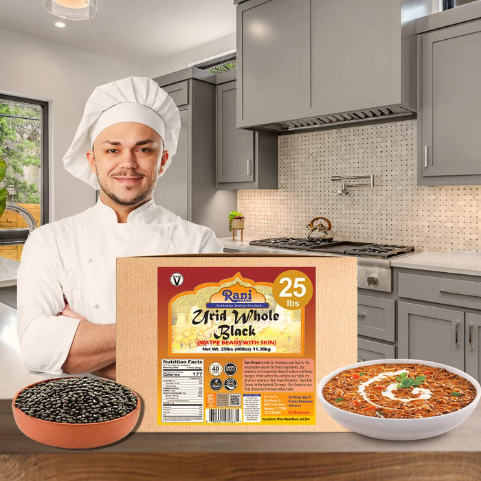 Rani Urid/Urad Whole Black (Matpe Beans with Skin) Indian Lentils 400oz (25lbs) 11.36kg Bulk Box ~ All Natural | Gluten Friendly | NON-GMO | Vegan | Indian Origin