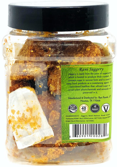 Rani Pan Jaggery (Gur) Indian Unrefined Raw Cane Sugar 17.5oz (1.1lbs) 500g PET Jar ~ Gluten Friendly | Vegan | NON-GMO | No Salt or fillers