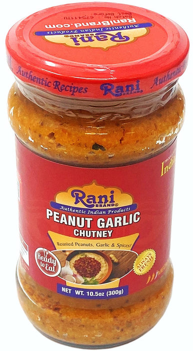 Rani Peanut Garlic Chutney 10.5oz (300g) Glass Jar, Ready to Eat, Pack of 5+1 FREE ~ Vegan | Gluten Free | NON-GMO | No Colors | Indian Origin