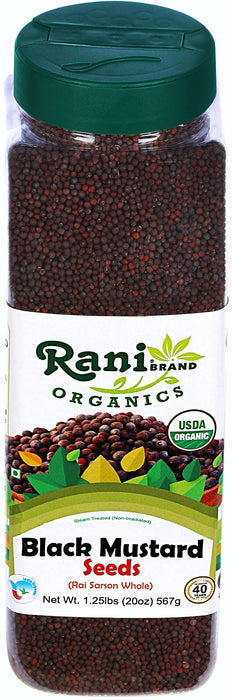 Rani Organic Black Mustard Seeds Whole Spice (Rai Sarson) 20oz (1.25lbs) 567g PET Jar ~ All Natural | Vegan | Indian Origin | USDA Certified Organic