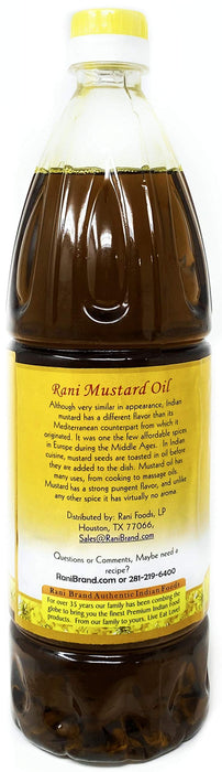 Rani Mustard Oil (Kachi Ghani) 33.8 Ounce (1 Liter) Pack of 12, NON-GMO | Gluten Free | Vegan | 100% Natural