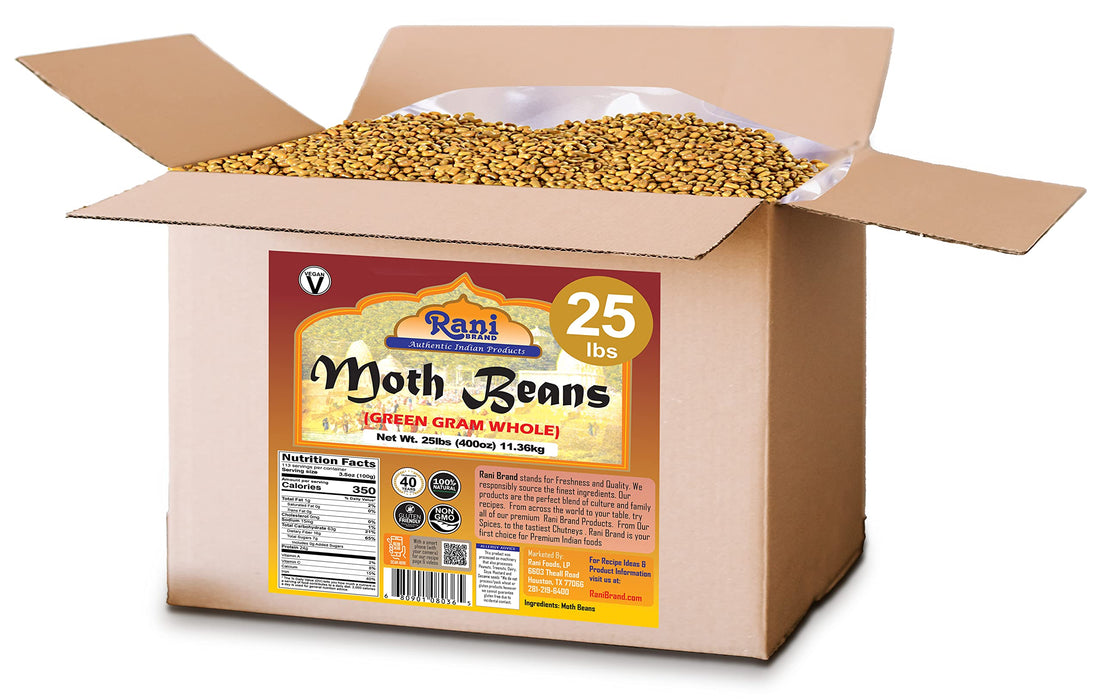 Rani Moth Beans Whole 400oz (25lbs) 11.36kg Bulk Box ~ All Natural | Gluten Friendly | Non-GMO | Vegan | Indian Origin