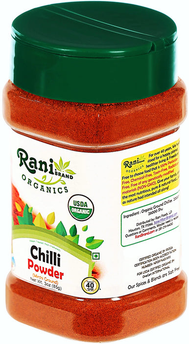 Rani Organic Chilli Powder (Mirchi Ground) 3oz (85g) PET Jar ~ All Natural | Vegan | Gluten Friendly | NON-GMO | Indian Origin | USDA Certified Organic