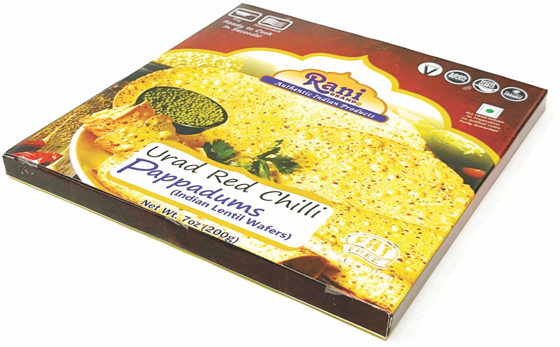 Rani Pappadums (Indian Lentil Wafer Snack) Red Chilli Papad 7oz (200g) Approximately 15pc, 7 inches, Pack of 2 ~ All Natural | Gluten Friendly | NON-GMO | Vegan | Indian Origin