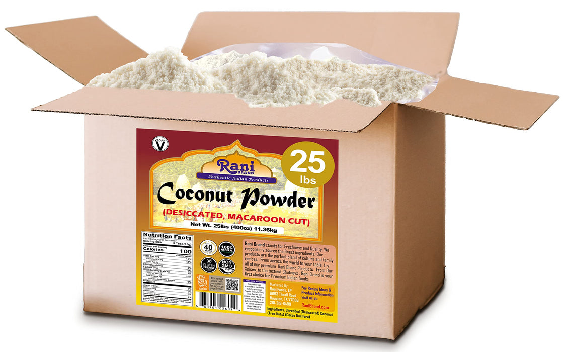 Rani Coconut Fine Powder (Desiccated, Macaroon Cut) 400oz (25lbs) 11.36kg, Bulk Box, Raw (uncooked, unsweetened) ~ All Natural | Vegan | Gluten Friendly