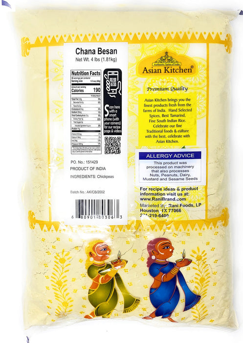Asian Kitchen Chana Besan - Chickpeas Flour, Gram 4lb (64oz) ~ All Natural | Vegan | Gluten Friendly | NON-GMO | Indian Origin