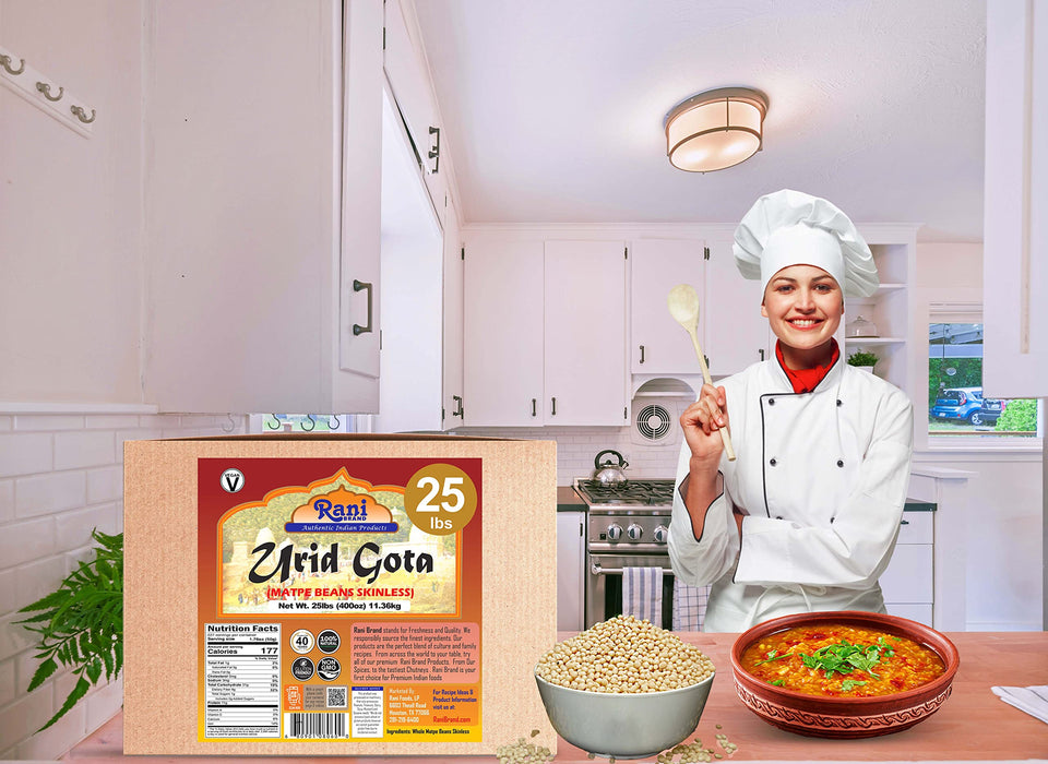 Rani Urid/Urad Gota White (Matpe Beans Skinless) Indian Lentils 400oz (25lbs) 11.36kg Bulk Box ~ All Natural | Gluten Friendly | NON-GMO | Vegan | Indian Origin