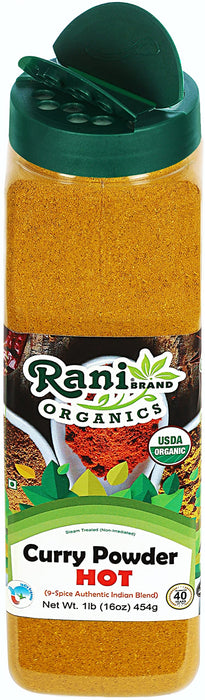 Rani Organic Curry Powder Hot (9-Spice Authentic Indian Blend) 16oz (1lb) 454g PET Jar ~ All Natural | Salt-Free | Vegan | USDA Certified Organic
