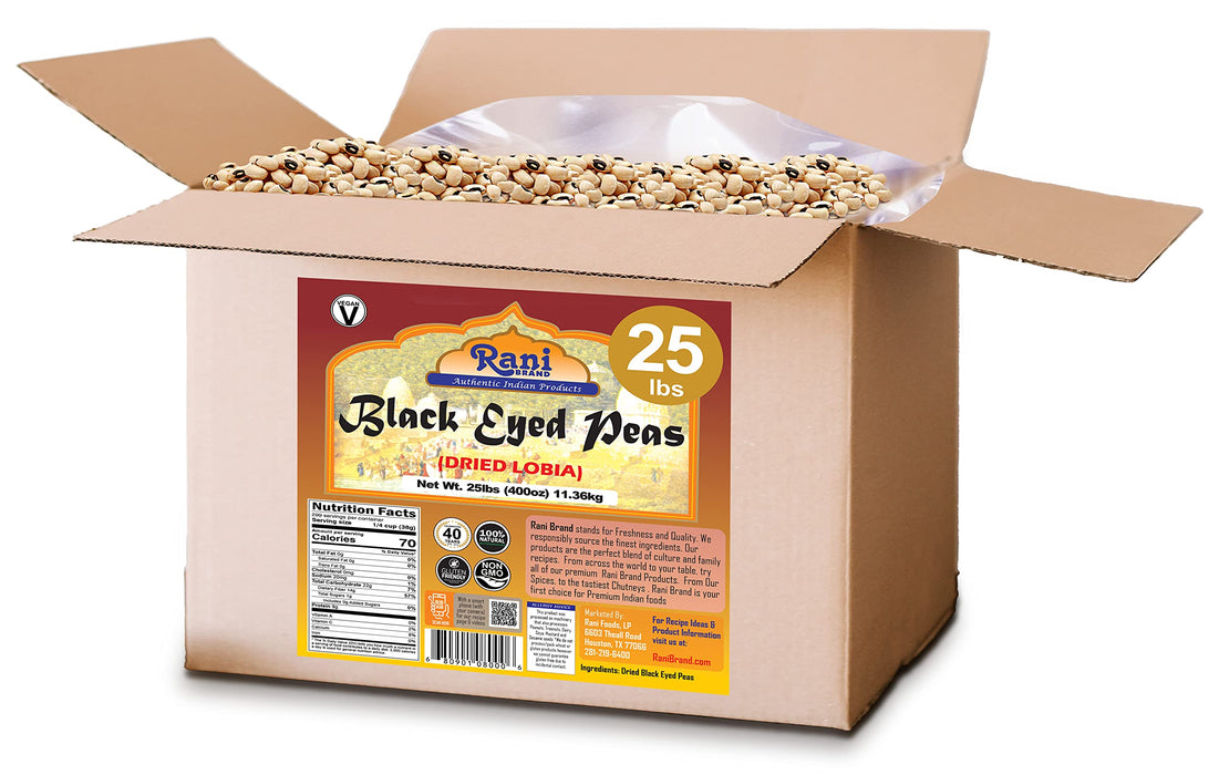 Rani Black Eyed Peas, Dried (Lobhia) 400oz (25lbs) 11.36kg Bulk Box ~ All Natural | Vegan | Gluten Friendly | Product of USA