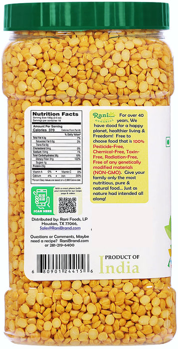 Rani Organic Chana Dal (Split Desi Chickpeas without skin) 64oz (4lbs) 1.81kg Bulk PET Jar ~ All Natural | Vegan | Gluten Friendly | NON-GMO