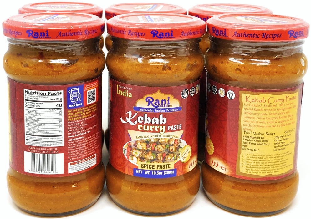 Rani Kebab Masala Paste for Meat Dishes 10.5oz (300g) Glass Jar, Pack of 5+1 FREE ~ No Colors | All Natural | NON-GMO | Vegan | Gluten Free