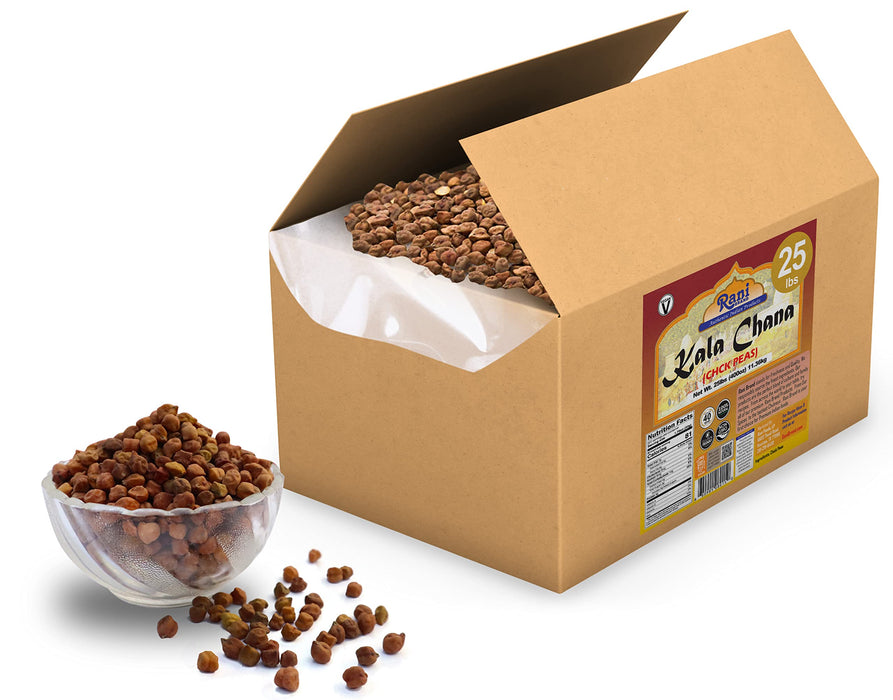 Rani Kala Chana (Desi Chickpeas Chana with skin) 400oz (25lbs) 11.36kg Bulk Box ~ All Natural | Gluten Friendly | NON-GMO | Vegan | Indian Origin