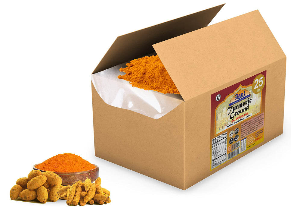 Rani Turmeric (Haldi) Root Powder Spice, (High Curcumin Content), 25lbs (400oz) 11.36kg ~ Bulk Box ~ All Natural | 100% Pure | Vegan | Gluten Friendly | NON-GMO | Indian Origin