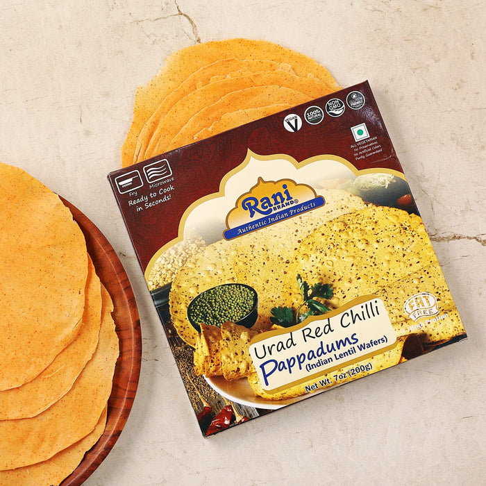 Rani Pappadums (Indian Lentil Wafer Snack) Red Chilli Papad 7oz (200g) Approximately 15pc, 7 inches ~ All Natural | Gluten Friendly | NON-GMO | Vegan | Indian Origin