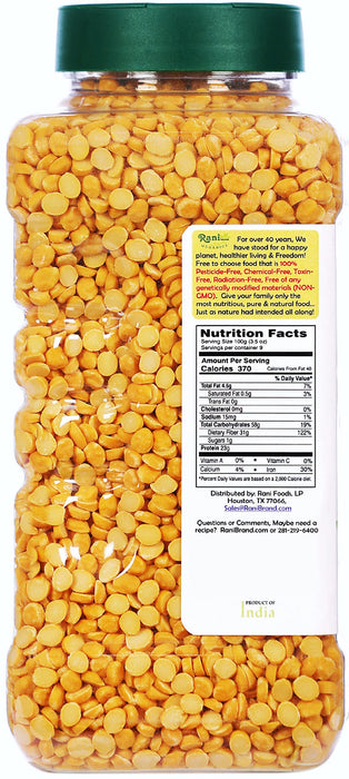 Rani Organic Chana Dal (Split Desi Chickpeas without skin) 32oz (2lbs) 908g PET Jar ~ All Natural | Vegan | Gluten Friendly | USDA Certified Organic