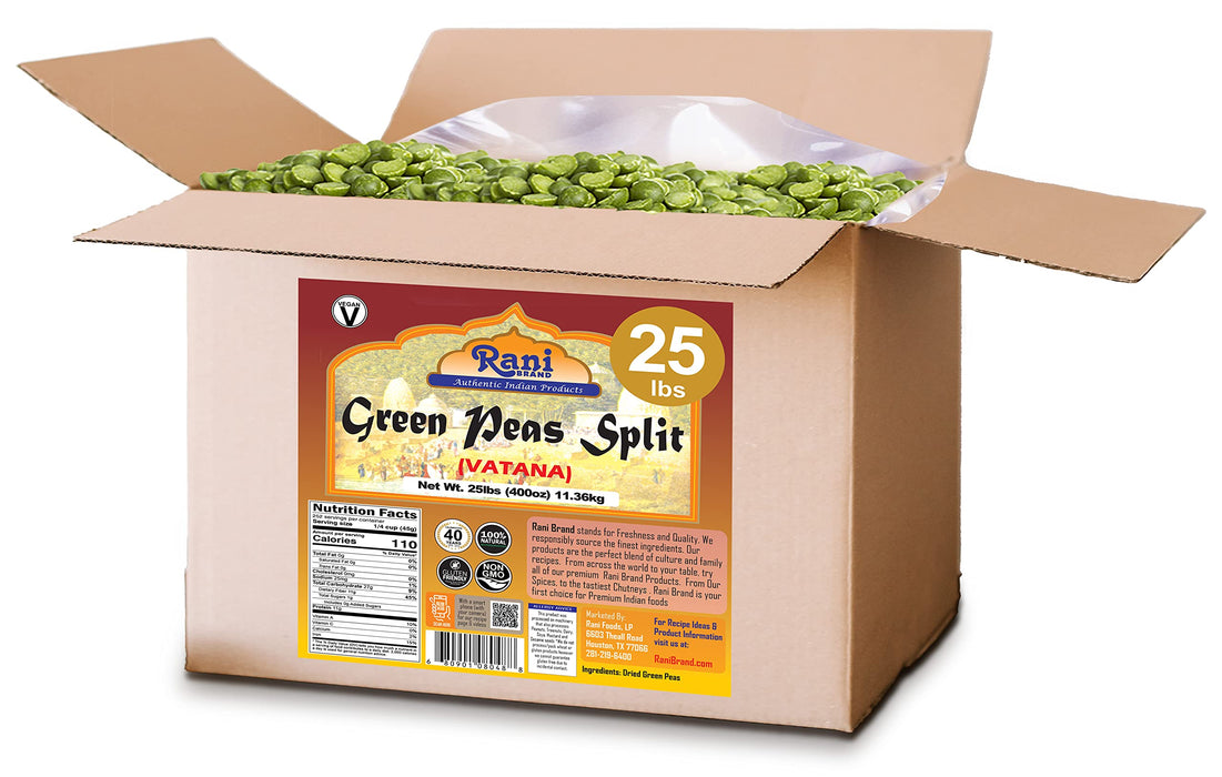 Rani Green Peas Split, Dried (Vatana, Matar) 400oz (25lbs) 11.36kg Bulk Box ~ All Natural | Vegan | Gluten Friendly | Product of USA