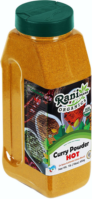 Rani Organic Curry Powder Hot (9-Spice Authentic Indian Blend) 16oz (1lb) 454g PET Jar ~ All Natural | Salt-Free | Vegan | USDA Certified Organic
