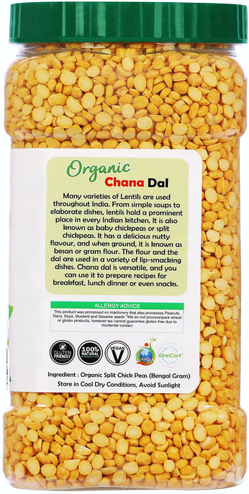 Rani Organic Chana Dal (Split Desi Chickpeas without skin) 64oz (4lbs) 1.81kg Bulk PET Jar ~ All Natural | Vegan | Gluten Friendly | NON-GMO