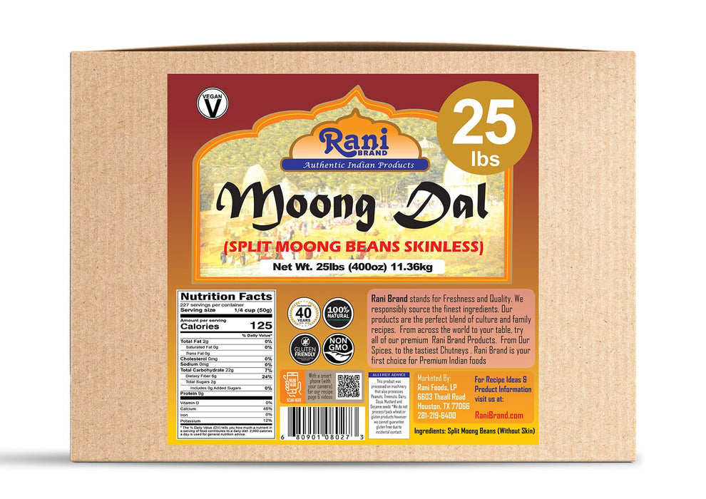 Rani Moong Dal (Split Mung Beans Without Skin) Lentils Indian 400oz (25lbs) 11.36kg Bulk Box ~ All Natural | Gluten Friendly | Non-GMO | Vegan | Indian Origin
