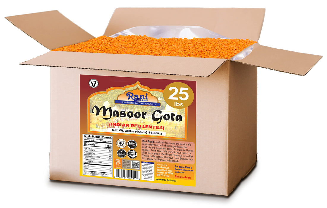 Rani Masoor Gota (Football) Indian Red Lentils Skinless 400oz (25lbs) 11.36kg Bulk Box ~ All Natural | Gluten Friendly | NON-GMO | Vegan | Product of USA