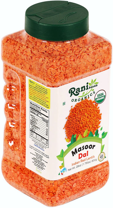 Rani Organic Masoor Dal (Red Split Lentils) 28oz (800g) PET Jar ~ All Natural | Gluten Friendly | NON-GMO | Indian Origin | USDA Certified Organic
