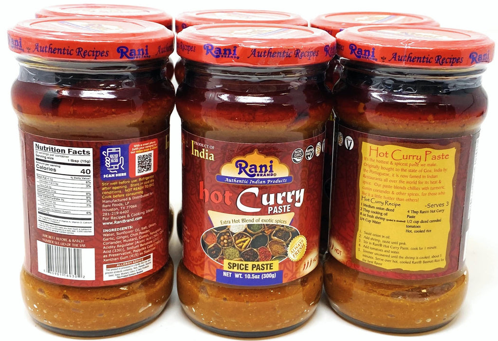 Rani Curry Paste HOT (Spice Paste) 10.5oz (300g) Glass Jar, Pack of 5+1 FREE ~ No Colors | All Natural | NON-GMO | Vegan | Gluten Free | Indian Origin