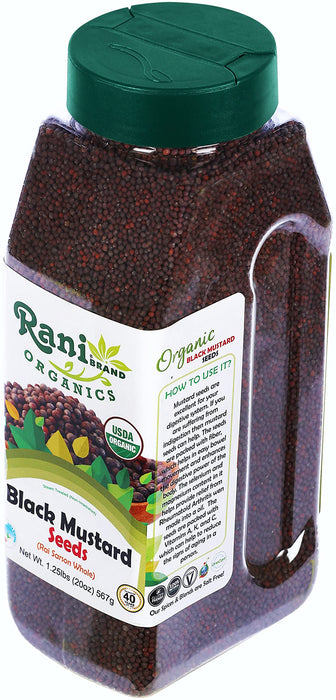 Rani Organic Black Mustard Seeds Whole Spice (Rai Sarson) 20oz (1.25lbs) 567g PET Jar ~ All Natural | Vegan | Indian Origin | USDA Certified Organic
