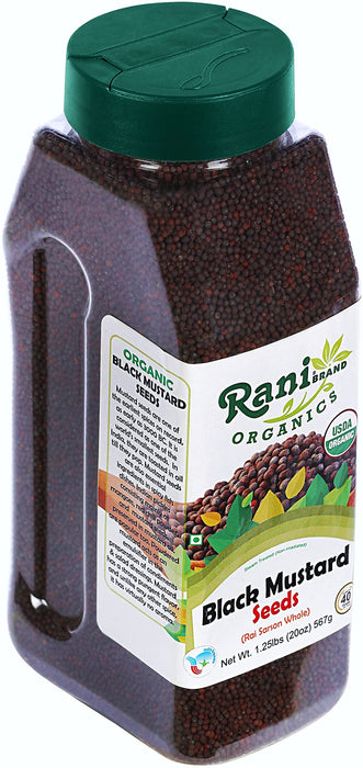 Rani Organic Black Mustard Seeds Whole Spice (Rai Sarson) 20oz (1.25lbs) 567g PET Jar ~ All Natural | Vegan | Indian Origin | USDA Certified Organic