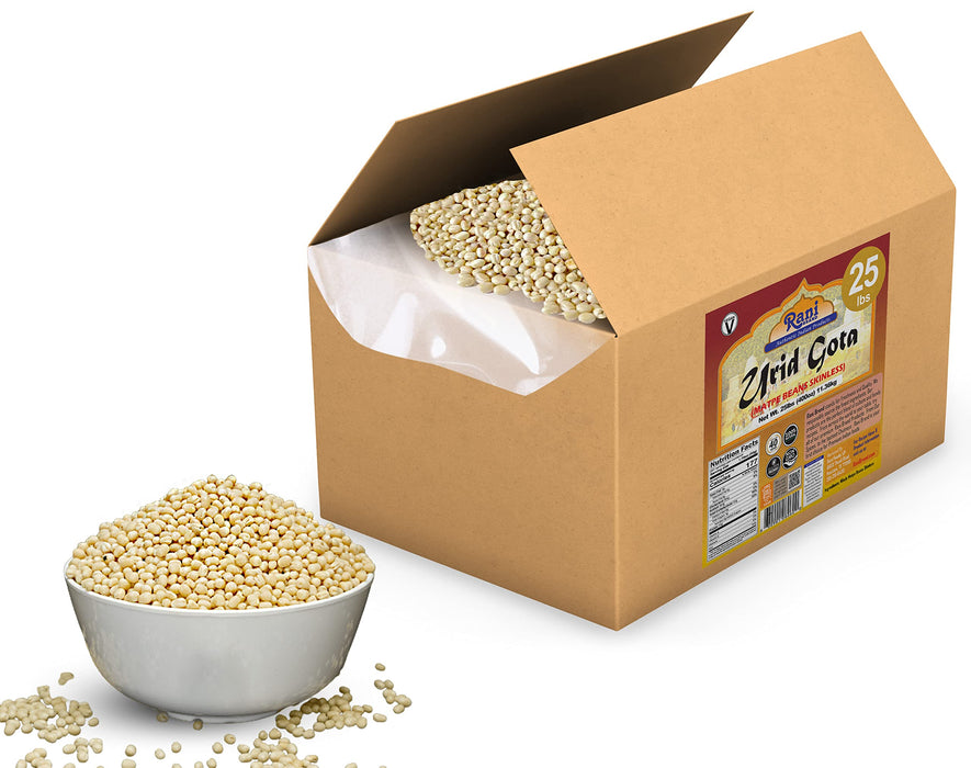 Rani Urid/Urad Gota White (Matpe Beans Skinless) Indian Lentils 400oz (25lbs) 11.36kg Bulk Box ~ All Natural | Gluten Friendly | NON-GMO | Vegan | Indian Origin