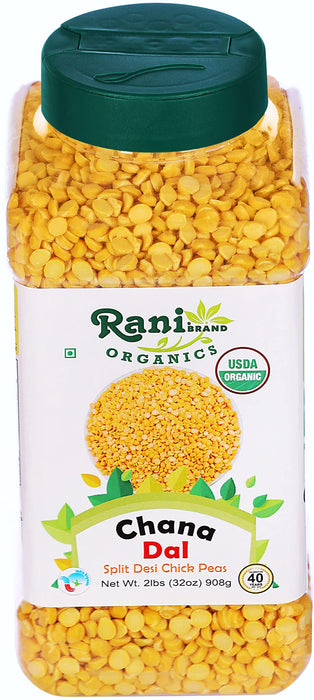 Rani Organic Chana Dal (Split Desi Chickpeas without skin) 32oz (2lbs) 908g PET Jar ~ All Natural | Vegan | Gluten Friendly | USDA Certified Organic
