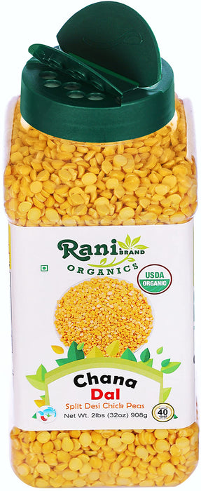 Rani Organic Chana Dal (Split Desi Chickpeas without skin) 32oz (2lbs) 908g PET Jar ~ All Natural | Vegan | Gluten Friendly | USDA Certified Organic